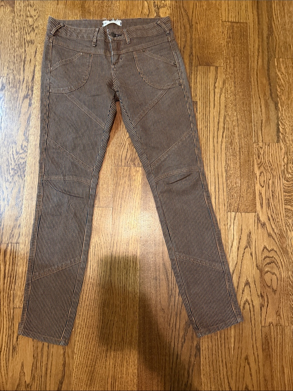 Free People Slim Pinstripe Skinny Jeans in Brown and Cream